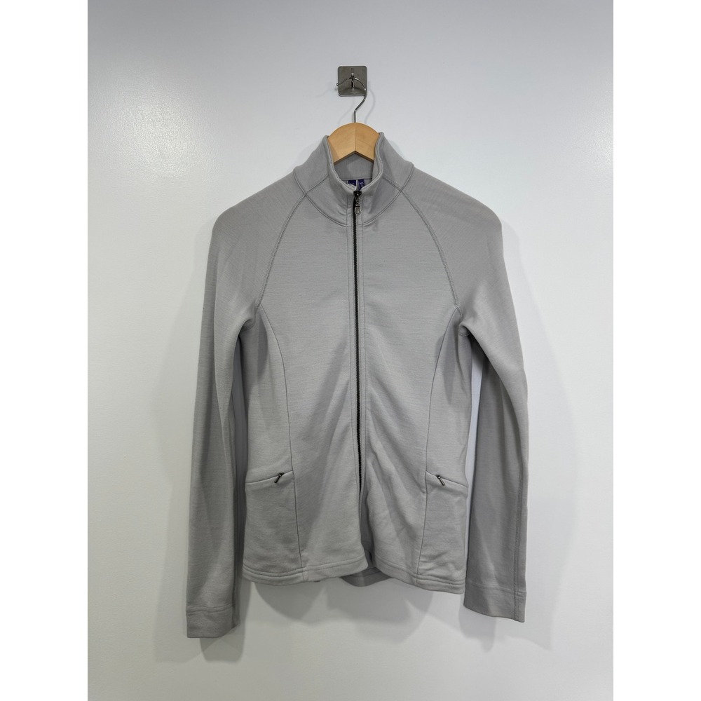 Ibex Women Grey Merino Wool Full Zip Mock Neck Active Jacket Small